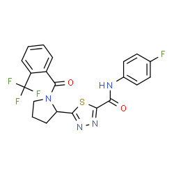 ChemSpider 2D Image | N-(4-Fluorophenyl)-5-{1-[2-(trifluoromethyl)benzoyl]-2-pyrrolidinyl}-1,3,4-thiadiazole-2-carboxamide | C21H16F4N4O2S