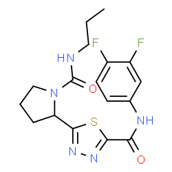 ChemSpider 2D Image | N-(3,4-Difluorophenyl)-5-[1-(propylcarbamoyl)-2-pyrrolidinyl]-1,3,4-thiadiazole-2-carboxamide | C17H19F2N5O2S