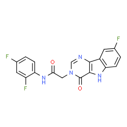 ChemSpider 2D Image | N-(2,4-Difluorophenyl)-2-(8-fluoro-4-oxo-4,5-dihydro-3H-pyrimido[5,4-b]indol-3-yl)acetamide | C18H11F3N4O2
