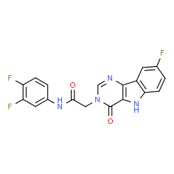 ChemSpider 2D Image | N-(3,4-Difluorophenyl)-2-(8-fluoro-4-oxo-4,5-dihydro-3H-pyrimido[5,4-b]indol-3-yl)acetamide | C18H11F3N4O2