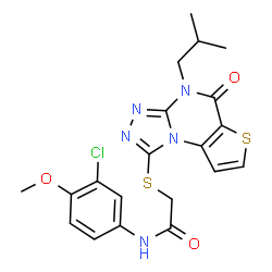 ChemSpider 2D Image | N-(3-Chloro-4-methoxyphenyl)-2-[(4-isobutyl-5-oxo-4,5-dihydrothieno[2,3-e][1,2,4]triazolo[4,3-a]pyrimidin-1-yl)sulfanyl]acetamide | C20H20ClN5O3S2
