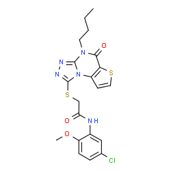ChemSpider 2D Image | 2-[(4-Butyl-5-oxo-4,5-dihydrothieno[2,3-e][1,2,4]triazolo[4,3-a]pyrimidin-1-yl)sulfanyl]-N-(5-chloro-2-methoxyphenyl)acetamide | C20H20ClN5O3S2