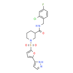 ChemSpider 2D Image | N-(2-Chloro-4-fluorobenzyl)-1-{[5-(1H-pyrazol-5-yl)-2-furyl]sulfonyl}-3-piperidinecarboxamide | C20H20ClFN4O4S
