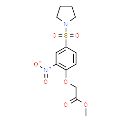 ChemSpider 2D Image | Methyl [2-nitro-4-(1-pyrrolidinylsulfonyl)phenoxy]acetate | C13H16N2O7S