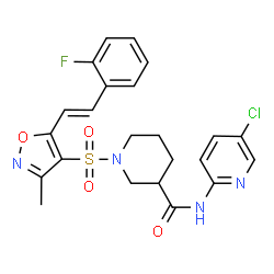 ChemSpider 2D Image | N-(5-Chloro-2-pyridinyl)-1-({5-[(E)-2-(2-fluorophenyl)vinyl]-3-methyl-1,2-oxazol-4-yl}sulfonyl)-3-piperidinecarboxamide | C23H22ClFN4O4S