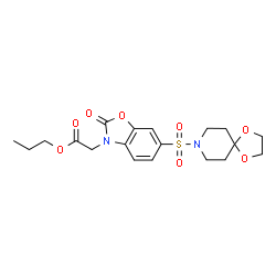 ChemSpider 2D Image | Propyl [6-(1,4-dioxa-8-azaspiro[4.5]dec-8-ylsulfonyl)-2-oxo-1,3-benzoxazol-3(2H)-yl]acetate | C19H24N2O8S