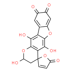 ChemSpider 2D Image | 2,5,11-Trihydroxy-2,3-dihydro-5'H-spiro[1-benzofuro[2,3-g]chromene-4,2'-furan]-5',8,9-trione | C18H10O9