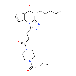 ChemSpider 2D Image | Ethyl 4-[3-(5-oxo-4-pentyl-4,5-dihydrothieno[2,3-e][1,2,4]triazolo[4,3-a]pyrimidin-1-yl)propanoyl]-1-piperazinecarboxylate | C22H30N6O4S
