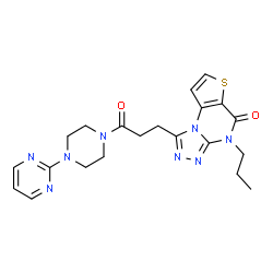 ChemSpider 2D Image | 1-{3-Oxo-3-[4-(2-pyrimidinyl)-1-piperazinyl]propyl}-4-propylthieno[2,3-e][1,2,4]triazolo[4,3-a]pyrimidin-5(4H)-one | C21H24N8O2S