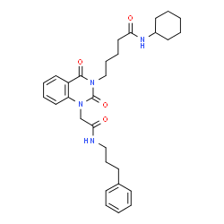 ChemSpider 2D Image | N-Cyclohexyl-5-[2,4-dioxo-1-{2-oxo-2-[(3-phenylpropyl)amino]ethyl}-1,4-dihydro-3(2H)-quinazolinyl]pentanamide | C30H38N4O4