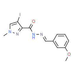 ChemSpider 2D Image | 4-Iodo-N'-[(E)-(3-methoxyphenyl)methylene]-1-methyl-1H-pyrazole-3-carbohydrazide | C13H13IN4O2
