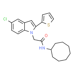 ChemSpider 2D Image | 2-[5-Chloro-2-(2-thienyl)-1H-indol-1-yl]-N-cyclooctylacetamide | C22H25ClN2OS