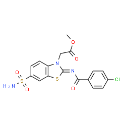ChemSpider 2D Image | Methyl [(2Z)-2-[(4-chlorobenzoyl)imino]-6-sulfamoyl-1,3-benzothiazol-3(2H)-yl]acetate | C17H14ClN3O5S2