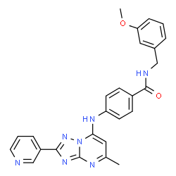 ChemSpider 2D Image | N-(3-Methoxybenzyl)-4-{[5-methyl-2-(3-pyridinyl)[1,2,4]triazolo[1,5-a]pyrimidin-7-yl]amino}benzamide | C26H23N7O2
