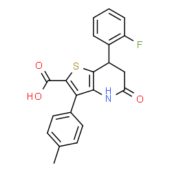 ChemSpider 2D Image | 7-(2-Fluorophenyl)-3-(4-methylphenyl)-5-oxo-4,5,6,7-tetrahydrothieno[3,2-b]pyridine-2-carboxylic acid | C21H16FNO3S