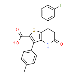 ChemSpider 2D Image | 7-(3-Fluorophenyl)-3-(4-methylphenyl)-5-oxo-4,5,6,7-tetrahydrothieno[3,2-b]pyridine-2-carboxylic acid | C21H16FNO3S