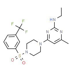 ChemSpider 2D Image | N-Ethyl-4-methyl-6-(4-{[3-(trifluoromethyl)phenyl]sulfonyl}-1-piperazinyl)-2-pyrimidinamine | C18H22F3N5O2S