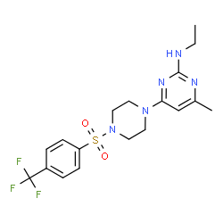 ChemSpider 2D Image | N-Ethyl-4-methyl-6-(4-{[4-(trifluoromethyl)phenyl]sulfonyl}-1-piperazinyl)-2-pyrimidinamine | C18H22F3N5O2S