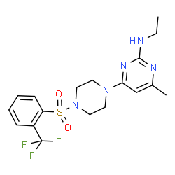 ChemSpider 2D Image | N-Ethyl-4-methyl-6-(4-{[2-(trifluoromethyl)phenyl]sulfonyl}-1-piperazinyl)-2-pyrimidinamine | C18H22F3N5O2S