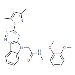 ChemSpider 2D Image | N-(2,3-Dimethoxybenzyl)-2-[3-(3,5-dimethyl-1H-pyrazol-1-yl)-5H-[1,2,4]triazino[5,6-b]indol-5-yl]acetamide | C25H25N7O3