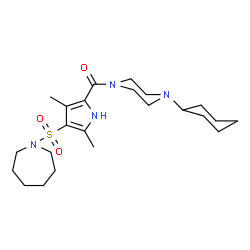 ChemSpider 2D Image | [4-(1-Azepanylsulfonyl)-3,5-dimethyl-1H-pyrrol-2-yl](4-cyclohexyl-1-piperazinyl)methanone | C23H38N4O3S