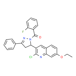 ChemSpider 2D Image | [5-(2-Chloro-7-ethoxy-3-quinolinyl)-3-phenyl-4,5-dihydro-1H-pyrazol-1-yl](2-fluorophenyl)methanone | C27H21ClFN3O2