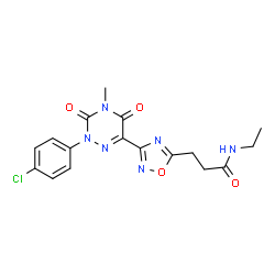 ChemSpider 2D Image | 3-{3-[2-(4-Chlorophenyl)-4-methyl-3,5-dioxo-2,3,4,5-tetrahydro-1,2,4-triazin-6-yl]-1,2,4-oxadiazol-5-yl}-N-ethylpropanamide | C17H17ClN6O4