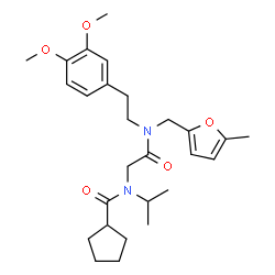 ChemSpider 2D Image | N-(2-{[2-(3,4-Dimethoxyphenyl)ethyl][(5-methyl-2-furyl)methyl]amino}-2-oxoethyl)-N-isopropylcyclopentanecarboxamide | C27H38N2O5