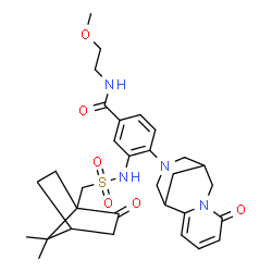 ChemSpider 2D Image | 3-({[(7,7-Dimethyl-2-oxobicyclo[2.2.1]hept-1-yl)methyl]sulfonyl}amino)-N-(2-methoxyethyl)-4-(6-oxo-7,11-diazatricyclo[7.3.1.0~2,7~]trideca-2,4-dien-11-yl)benzamide | C31H40N4O6S
