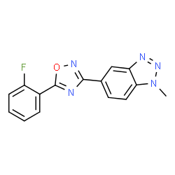 ChemSpider 2D Image | 5-[5-(2-Fluorophenyl)-1,2,4-oxadiazol-3-yl]-1-methyl-1H-benzotriazole | C15H10FN5O