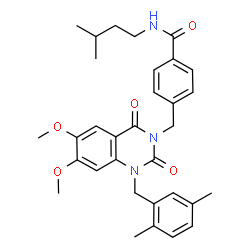 ChemSpider 2D Image | 4-{[1-(2,5-Dimethylbenzyl)-6,7-dimethoxy-2,4-dioxo-1,4-dihydro-3(2H)-quinazolinyl]methyl}-N-(3-methylbutyl)benzamide | C32H37N3O5
