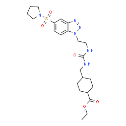 ChemSpider 2D Image | Ethyl 4-{[({2-[5-(1-pyrrolidinylsulfonyl)-1H-benzotriazol-1-yl]ethyl}carbamoyl)amino]methyl}cyclohexanecarboxylate | C23H34N6O5S