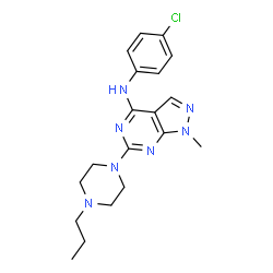ChemSpider 2D Image | N-(4-Chlorophenyl)-1-methyl-6-(4-propyl-1-piperazinyl)-1H-pyrazolo[3,4-d]pyrimidin-4-amine | C19H24ClN7