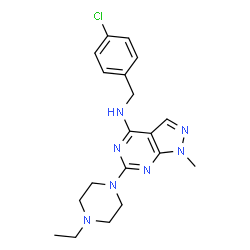 ChemSpider 2D Image | N-(4-Chlorobenzyl)-6-(4-ethyl-1-piperazinyl)-1-methyl-1H-pyrazolo[3,4-d]pyrimidin-4-amine | C19H24ClN7