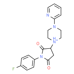 ChemSpider 2D Image | 1-[1-(4-Fluorophenyl)-2,5-dioxo-3-pyrrolidinyl]-4-(2-pyridinyl)piperazin-1-ium | C19H20FN4O2