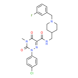 ChemSpider 2D Image | 2-(4-Chlorophenyl)-N-{[1-(3-fluorobenzyl)-4-piperidinyl]methyl}-4-methyl-3,5-dioxo-2,3,4,5-tetrahydro-1,2,4-triazine-6-carboxamide | C24H25ClFN5O3