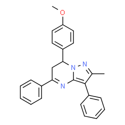 ChemSpider 2D Image | 7-(4-Methoxyphenyl)-2-methyl-3,5-diphenyl-6,7-dihydropyrazolo[1,5-a]pyrimidine | C26H23N3O