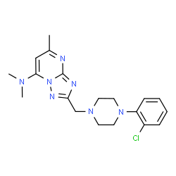ChemSpider 2D Image | 2-{[4-(2-Chlorophenyl)-1-piperazinyl]methyl}-N,N,5-trimethyl[1,2,4]triazolo[1,5-a]pyrimidin-7-amine | C19H24ClN7