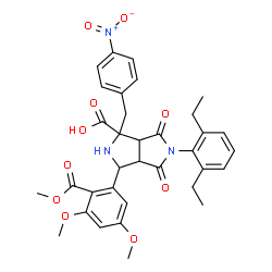 ChemSpider 2D Image | 5-(2,6-Diethylphenyl)-3-[3,5-dimethoxy-2-(methoxycarbonyl)phenyl]-1-(4-nitrobenzyl)-4,6-dioxooctahydropyrrolo[3,4-c]pyrrole-1-carboxylic acid | C34H35N3O10