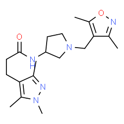 ChemSpider 2D Image | N-{1-[(3,5-Dimethyl-1,2-oxazol-4-yl)methyl]-3-pyrrolidinyl}-3-(1,3,5-trimethyl-1H-pyrazol-4-yl)propanamide | C19H29N5O2