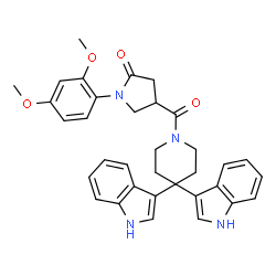 ChemSpider 2D Image | 4-{[4,4-Di(1H-indol-3-yl)-1-piperidinyl]carbonyl}-1-(2,4-dimethoxyphenyl)-2-pyrrolidinone | C34H34N4O4