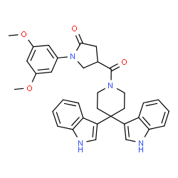 ChemSpider 2D Image | 4-{[4,4-Di(1H-indol-3-yl)-1-piperidinyl]carbonyl}-1-(3,5-dimethoxyphenyl)-2-pyrrolidinone | C34H34N4O4