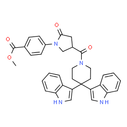 ChemSpider 2D Image | Methyl 4-(4-{[4,4-di(1H-indol-3-yl)-1-piperidinyl]carbonyl}-2-oxo-1-pyrrolidinyl)benzoate | C34H32N4O4