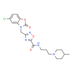 ChemSpider 2D Image | 3-[(5-Chloro-2-oxo-1,3-benzoxazol-3(2H)-yl)methyl]-N-[3-(4-methyl-1-piperidinyl)propyl]-1,2,4-oxadiazole-5-carboxamide | C20H24ClN5O4
