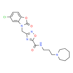 ChemSpider 2D Image | N-[3-(1-Azepanyl)propyl]-3-[(5-chloro-2-oxo-1,3-benzoxazol-3(2H)-yl)methyl]-1,2,4-oxadiazole-5-carboxamide | C20H24ClN5O4
