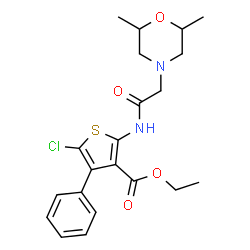 ChemSpider 2D Image | Ethyl 5-chloro-2-{[(2,6-dimethyl-4-morpholinyl)acetyl]amino}-4-phenyl-3-thiophenecarboxylate | C21H25ClN2O4S