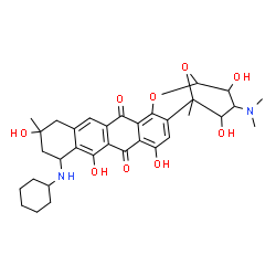 ChemSpider 2D Image | 10-(Cyclohexylamino)-23-(dimethylamino)-4,8,12,22,24-pentahydroxy-1,12-dimethyl-20,25-dioxahexacyclo[19.3.1.0~2,19~.0~5,18~.0~7,16~.0~9,14~]pentacosa-2,4,7(16),8,14,18-hexaene-6,17-dione | C33H40N2O9