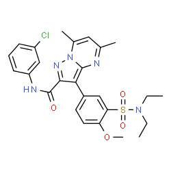ChemSpider 2D Image | N-(3-Chlorophenyl)-3-[3-(diethylsulfamoyl)-4-methoxyphenyl]-5,7-dimethylpyrazolo[1,5-a]pyrimidine-2-carboxamide | C26H28ClN5O4S