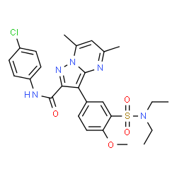 ChemSpider 2D Image | N-(4-Chlorophenyl)-3-[3-(diethylsulfamoyl)-4-methoxyphenyl]-5,7-dimethylpyrazolo[1,5-a]pyrimidine-2-carboxamide | C26H28ClN5O4S