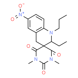 ChemSpider 2D Image | 2'-Ethyl-1,3-dimethyl-6'-nitro-1'-propyl-1',4'-dihydro-2H,2'H-spiro[pyrimidine-5,3'-quinoline]-2,4,6(1H,3H)-trione | C19H24N4O5